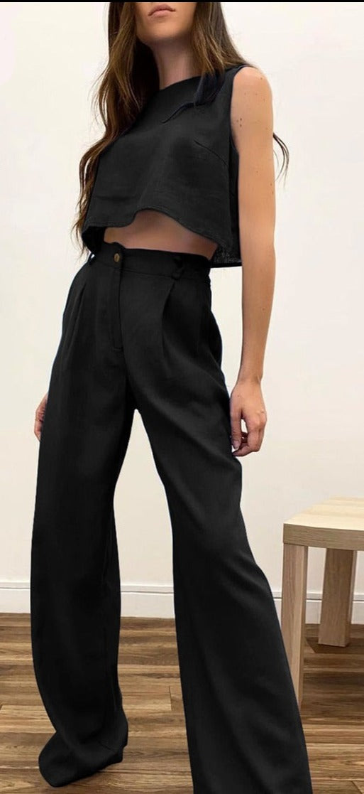 Linen Wide Leg Trouser Set