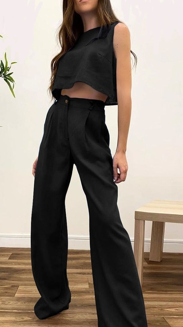 Linen Wide Leg Trouser Set